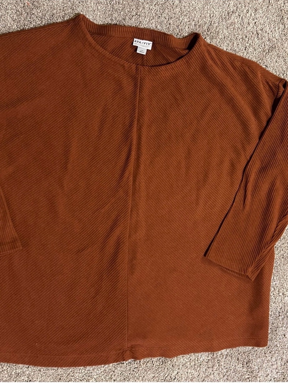 Ava & Viv Ribbed Long-Sleeve Top — Rust - Picture 2 of 2